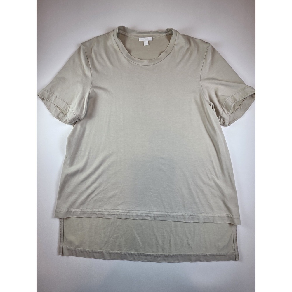 COS Cotton T Shirt Womens Small Beige Short Sleeve Short Front Long Back